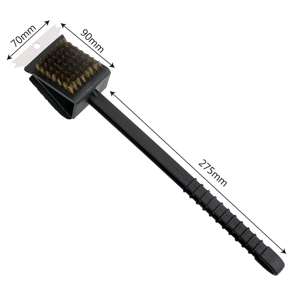 Long Handle Grill Brush 3-in-1 Wire, Sponge & Scraper