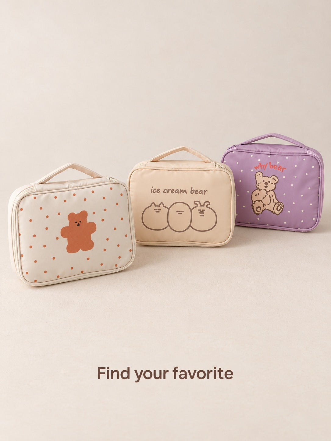 Cute Bear Print Canvas Tote Bag for Cosmetics & Travel