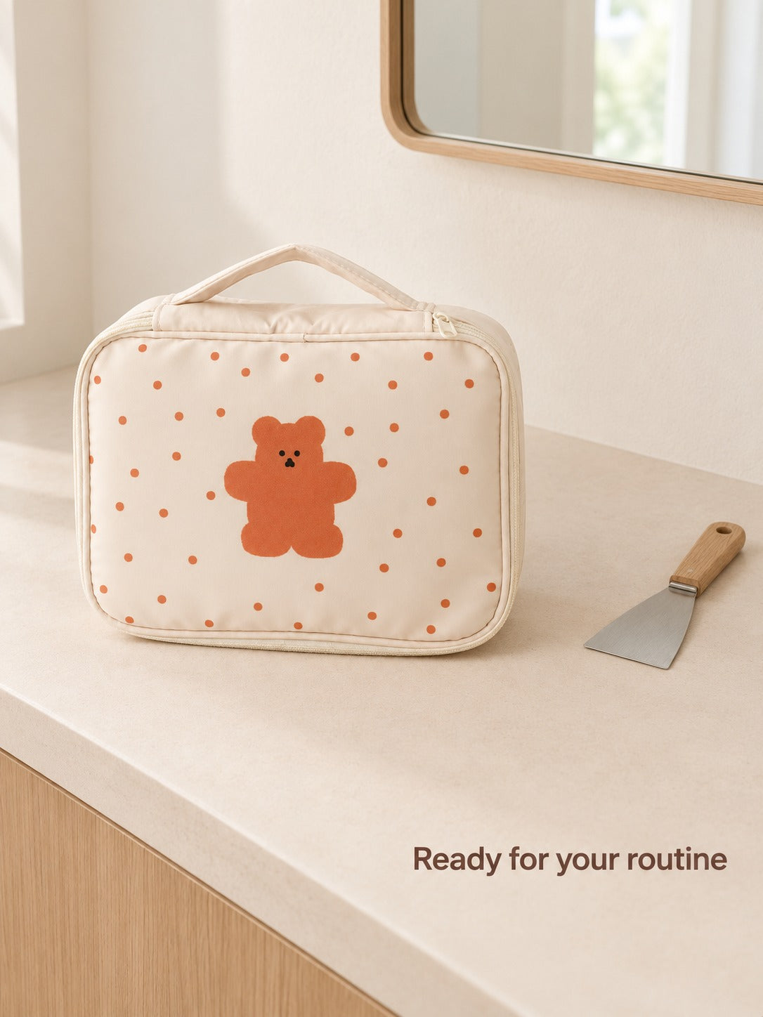 Cute Bear Print Canvas Tote Bag for Cosmetics & Travel