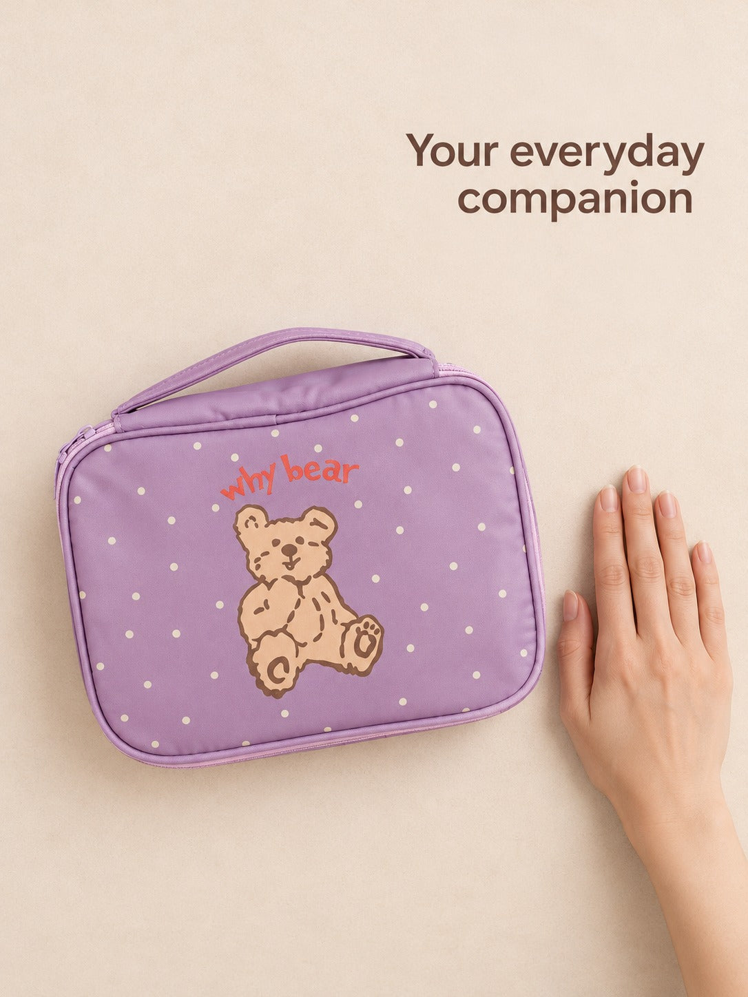 Cute Bear Print Canvas Tote Bag for Cosmetics & Travel