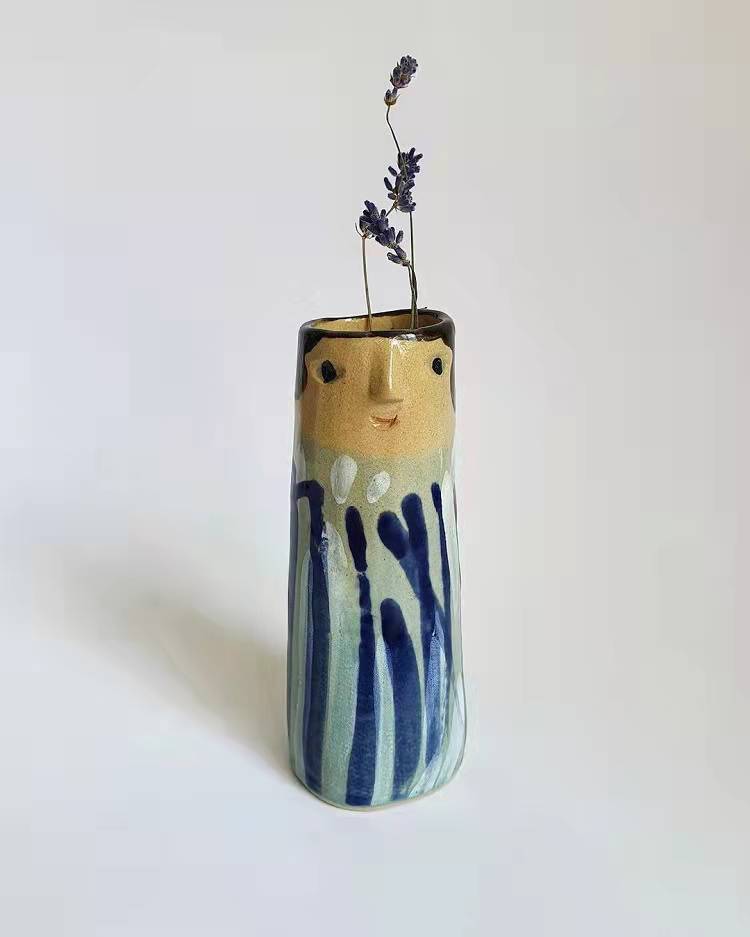 Hand-Painted Ceramic Character Vase for Floral Displays