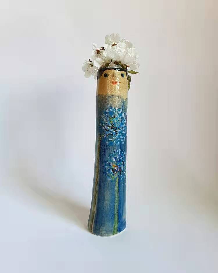 Hand-Painted Ceramic Character Vase for Floral Displays