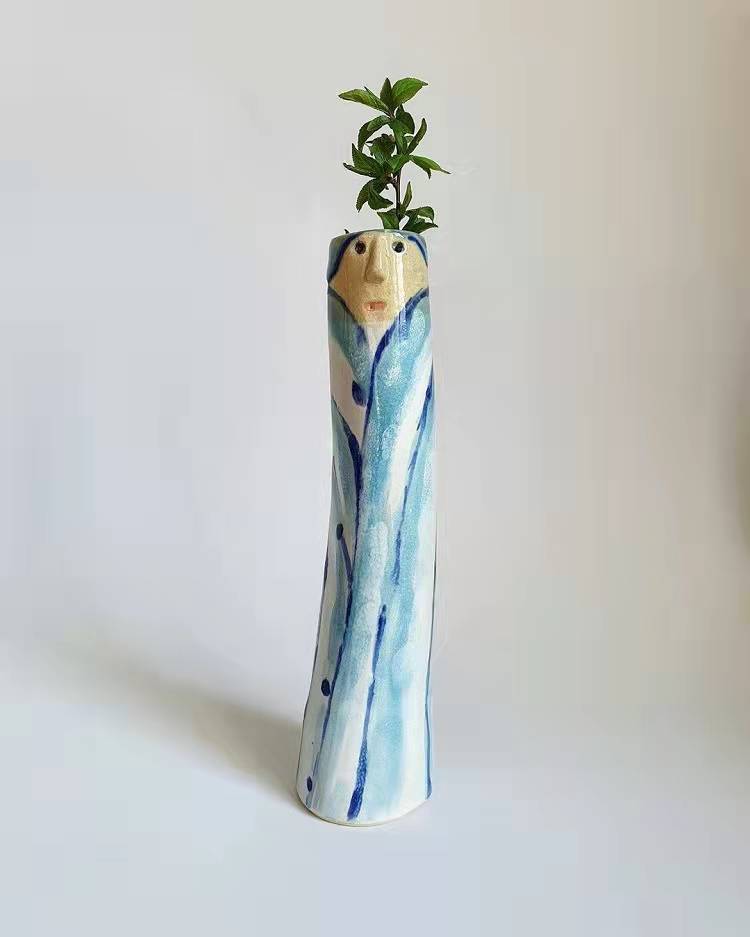 Hand-Painted Ceramic Character Vase for Floral Displays