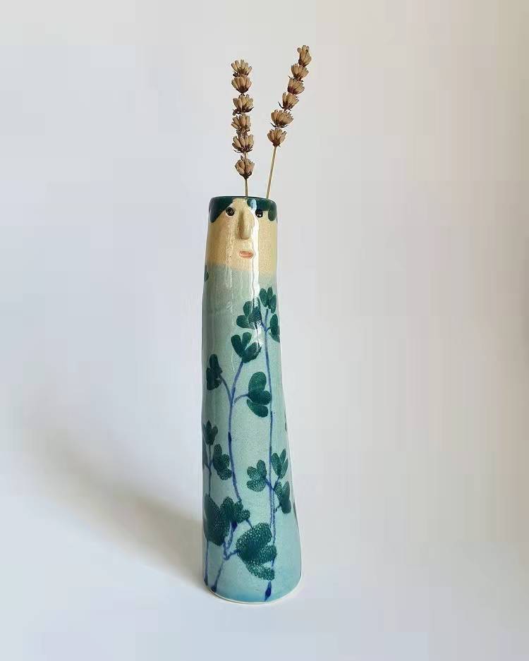 Hand-Painted Ceramic Character Vase for Floral Displays