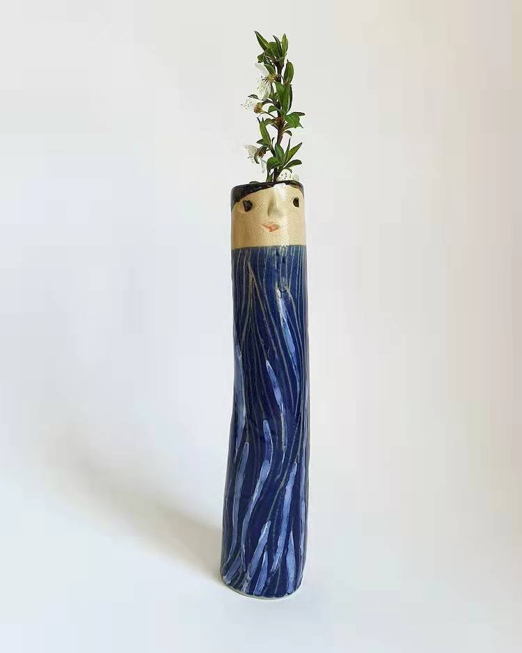 Hand-Painted Ceramic Character Vase for Floral Displays