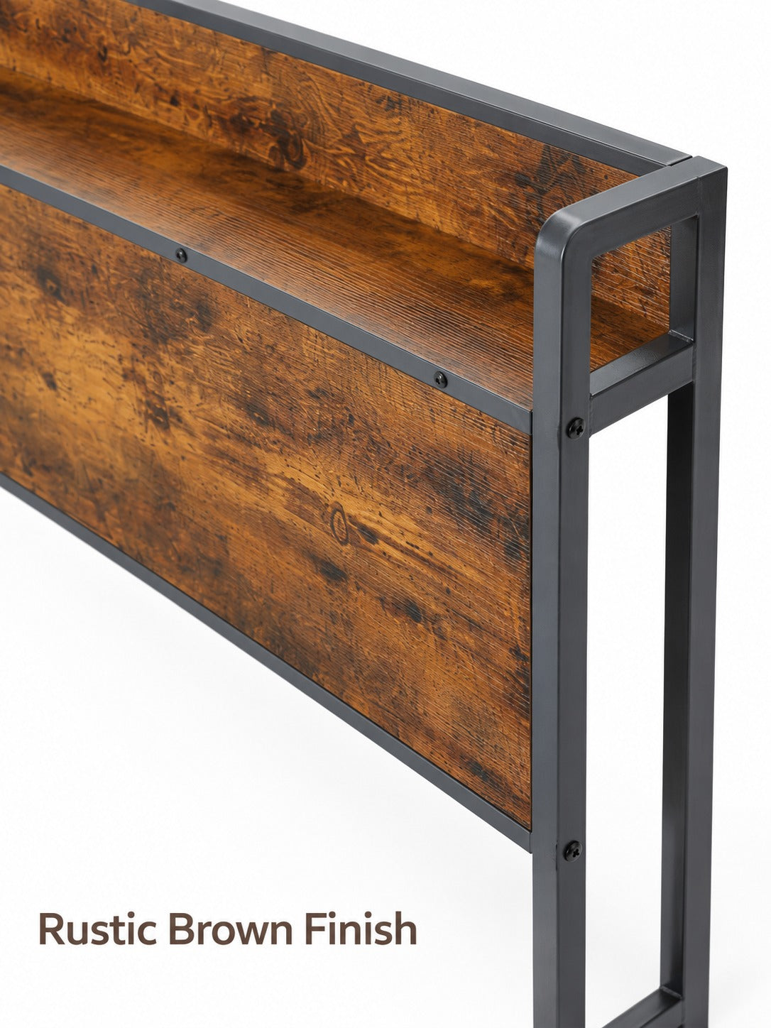 Full Size Bed Frame with Charging Station, Rustic Brown