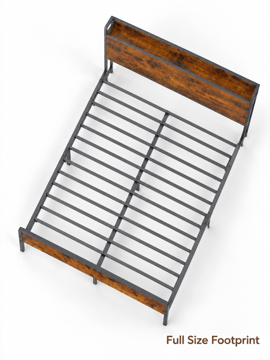 Full Size Bed Frame with Charging Station, Rustic Brown
