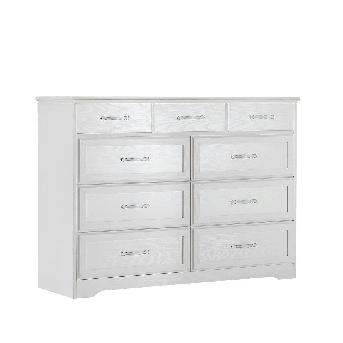 White 9-Drawer Dresser with Wood-Grain Storage Space