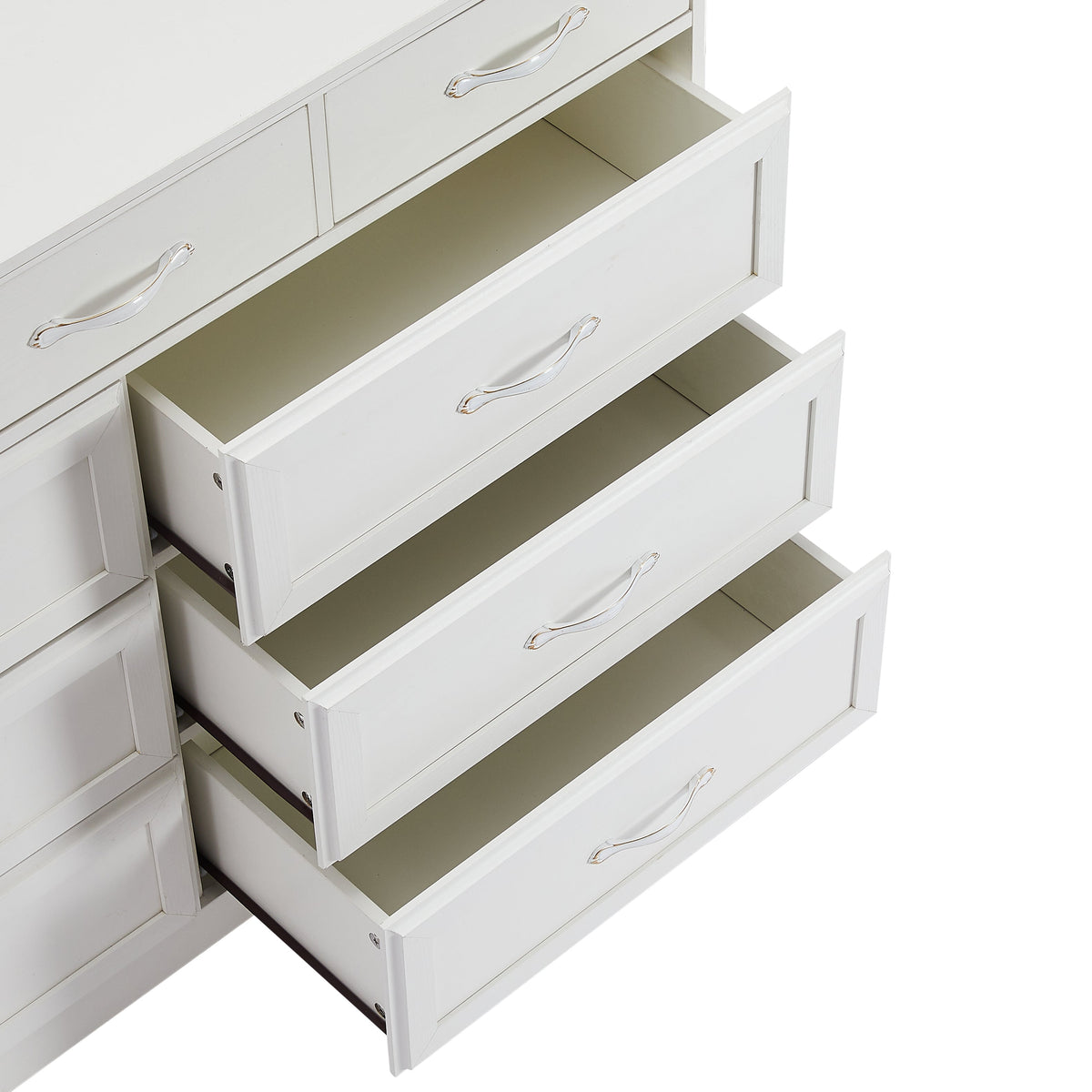 White 9-Drawer Dresser with Wood-Grain Storage Space