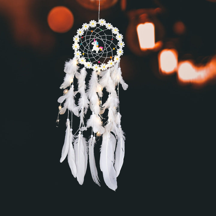 Unicorn Dream Catcher With Warm Fairy Lights Bedroom Decor
