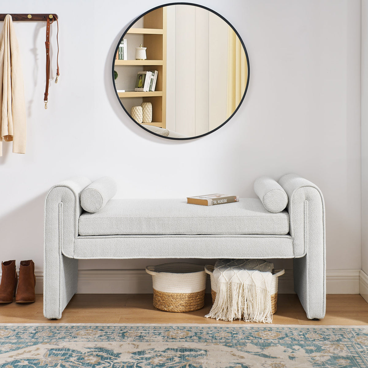 Upholstered Bedroom Storage Bench with Bolster Arms