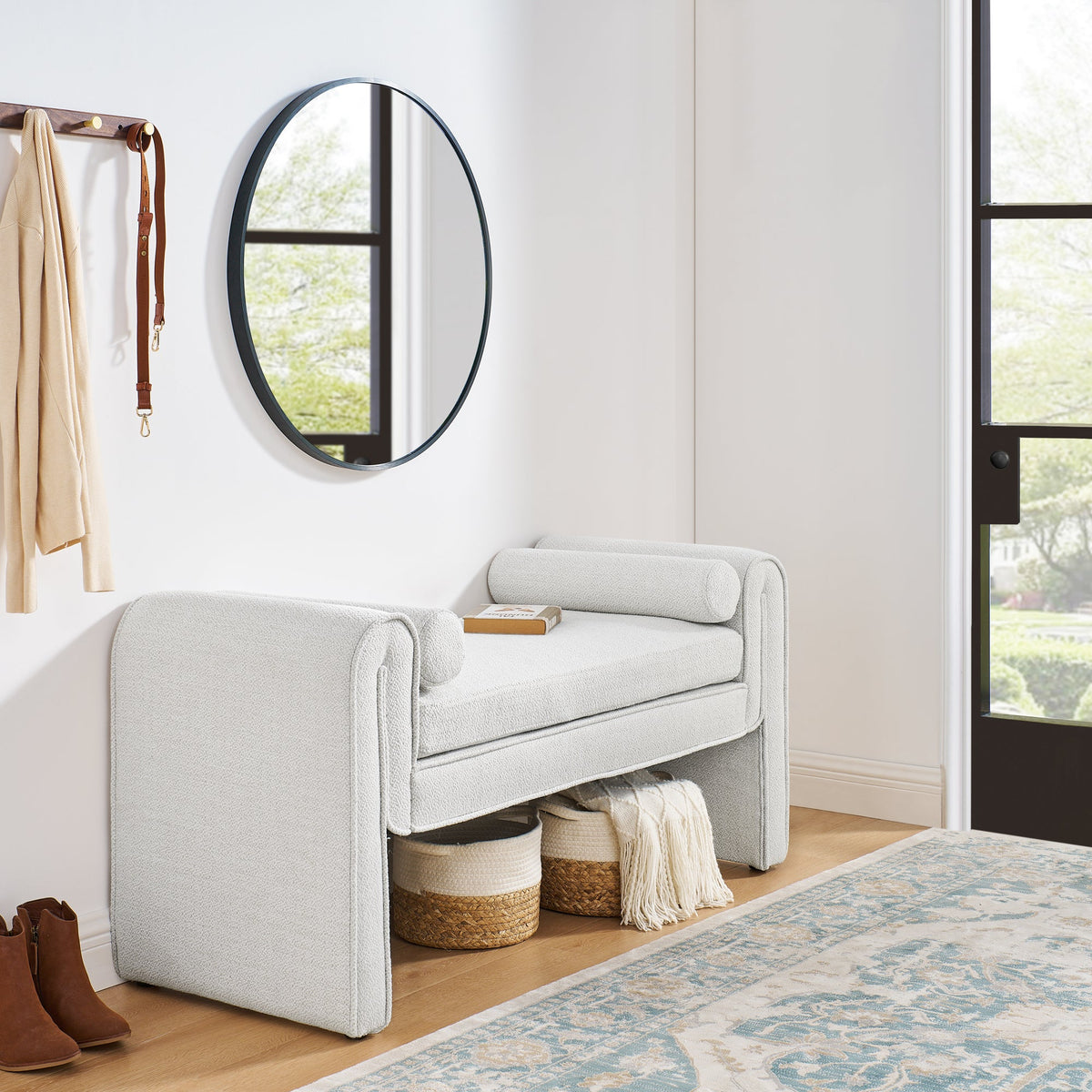 Upholstered Bedroom Storage Bench with Bolster Arms