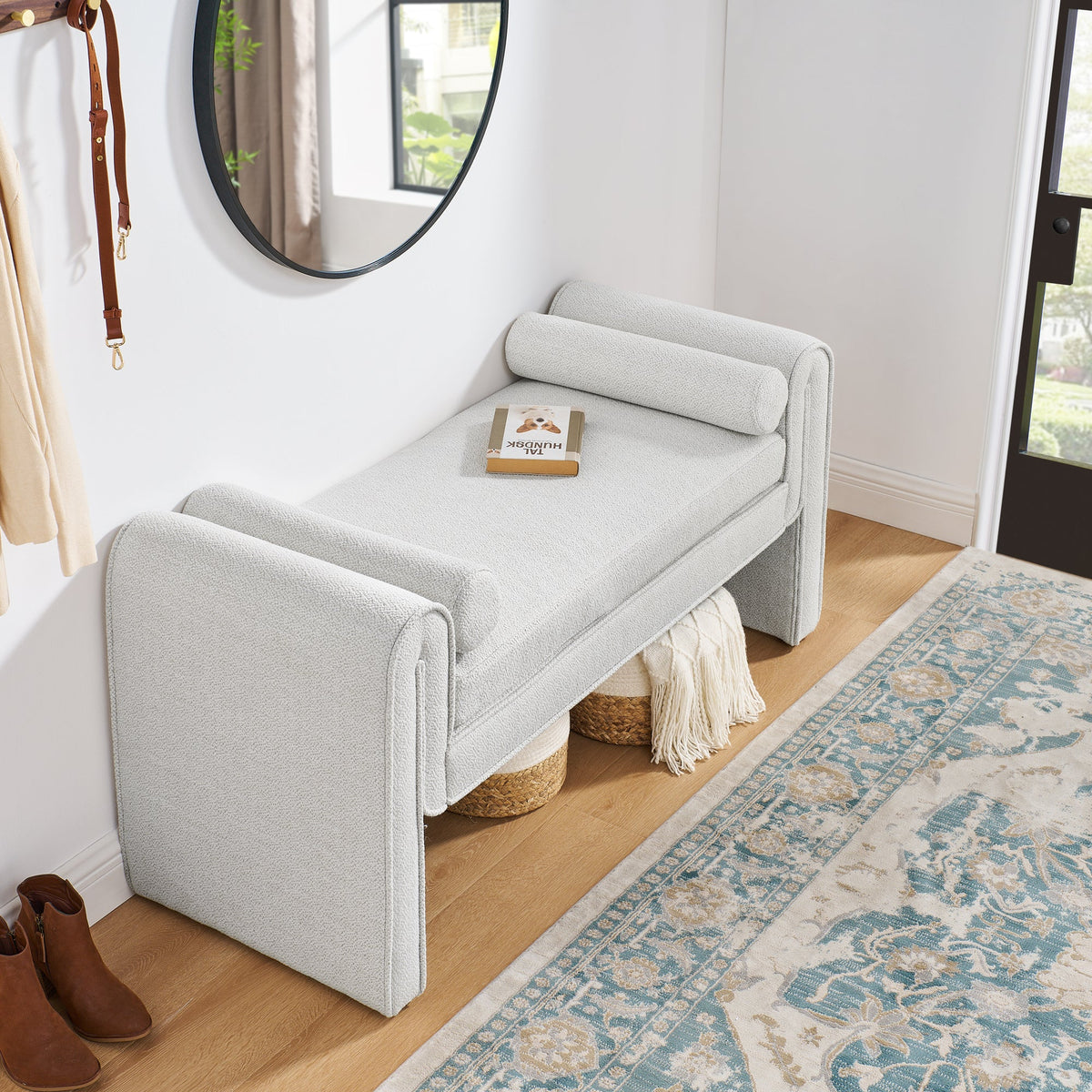 Upholstered Bedroom Storage Bench with Bolster Arms