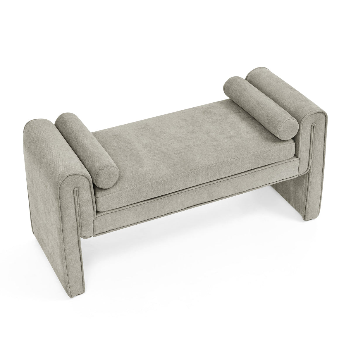 Linen Upholstered Bedroom Bench with Bolster Pillows