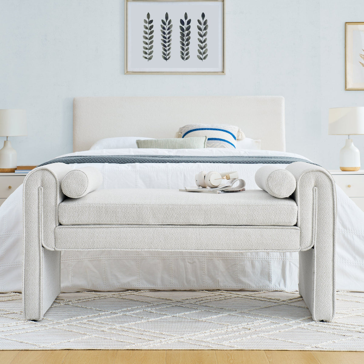 Upholstered Bedroom Storage Bench with Bolster Arms
