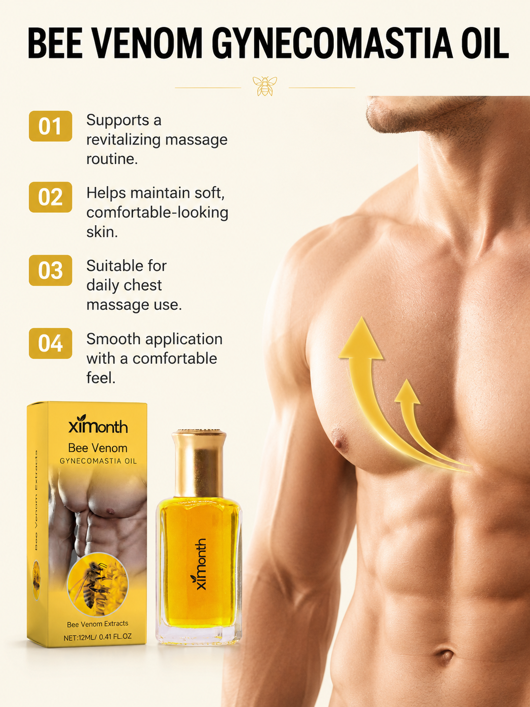 Bee Venom Men's Chest Firming Oil – Firmer, Lifted Appearance