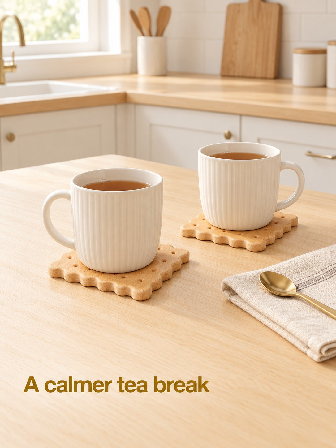 Beech Wood Biscuit Coaster for Tea and Coffee Mugs