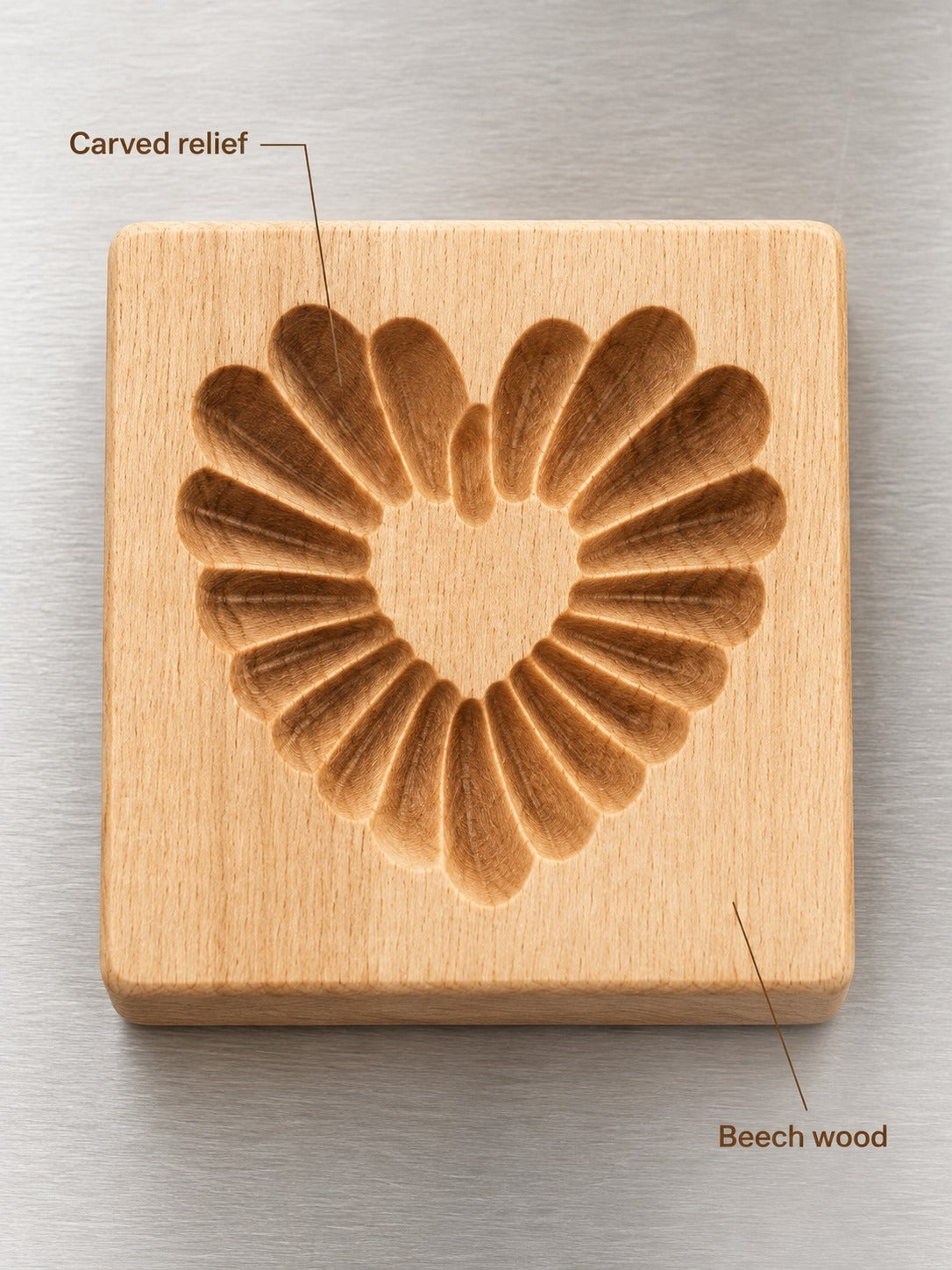 Beech Wood Shortbread Cookie Mold With Relief Designs