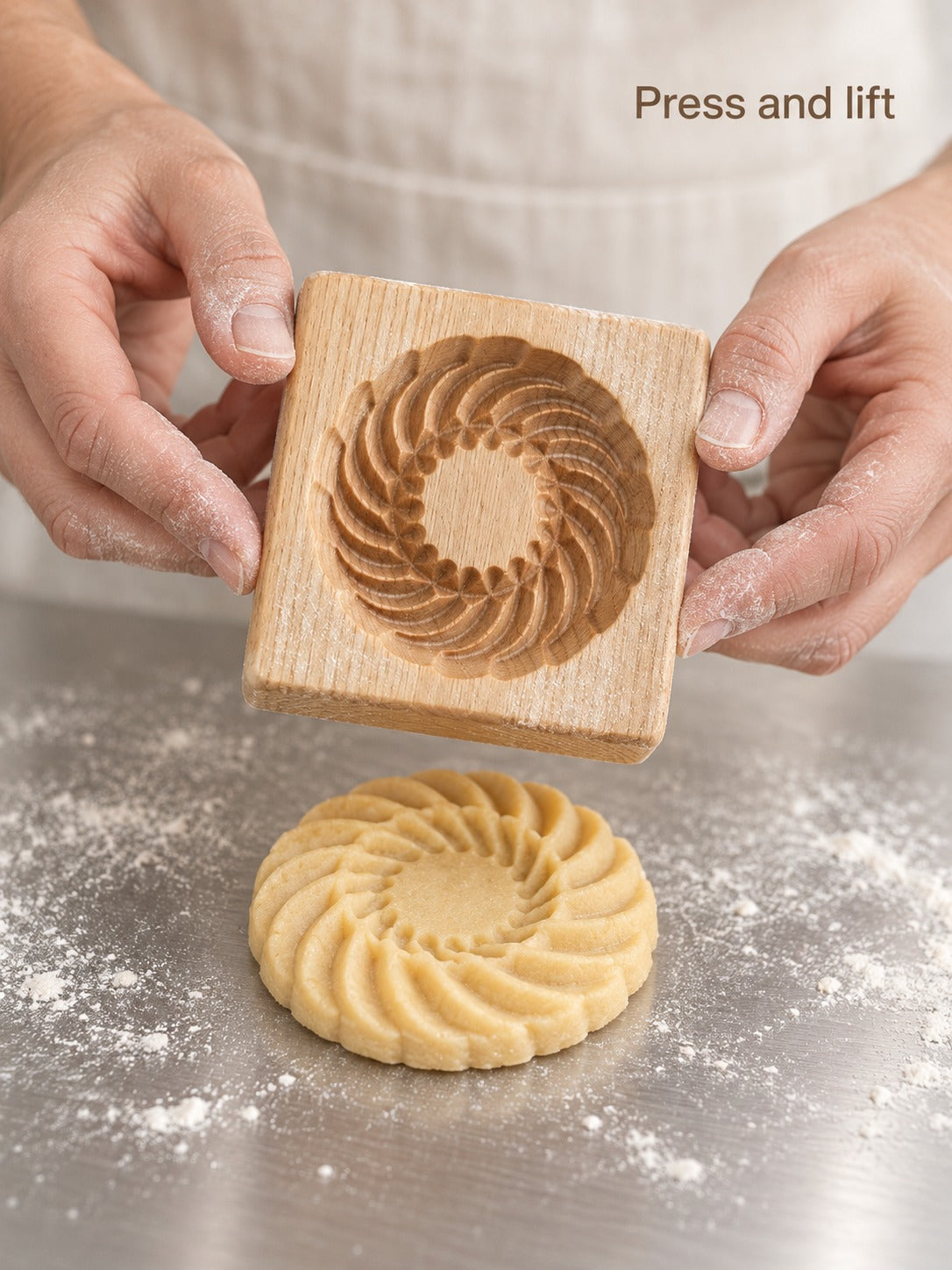 Beech Wood Shortbread Cookie Mold With Relief Designs
