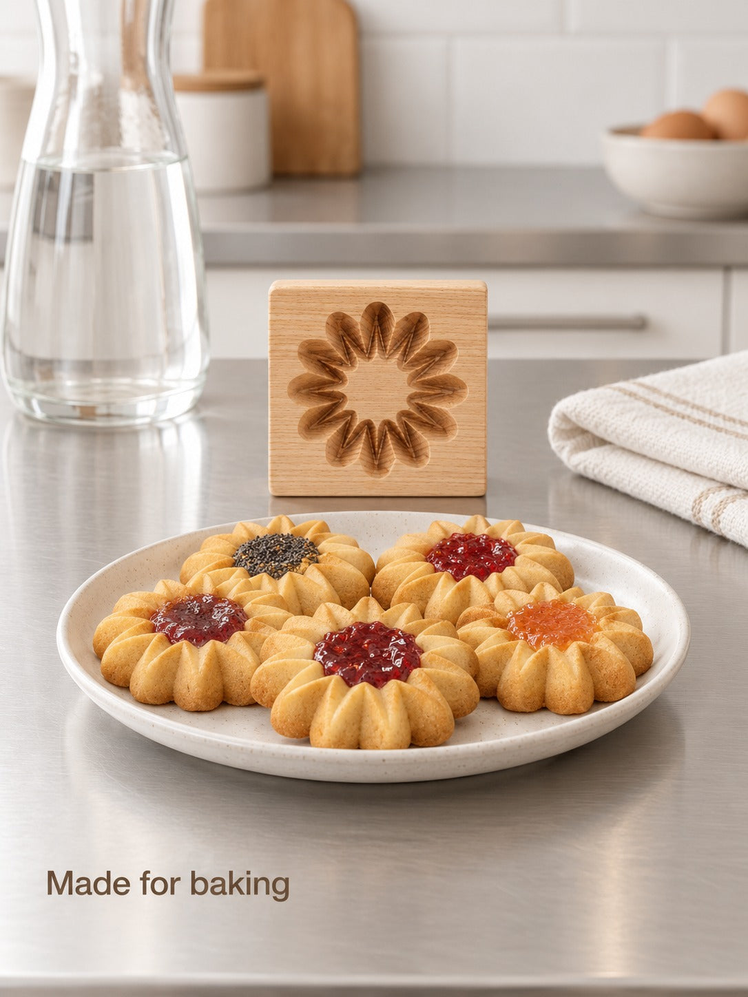 Beech Wood Shortbread Cookie Mold With Relief Designs