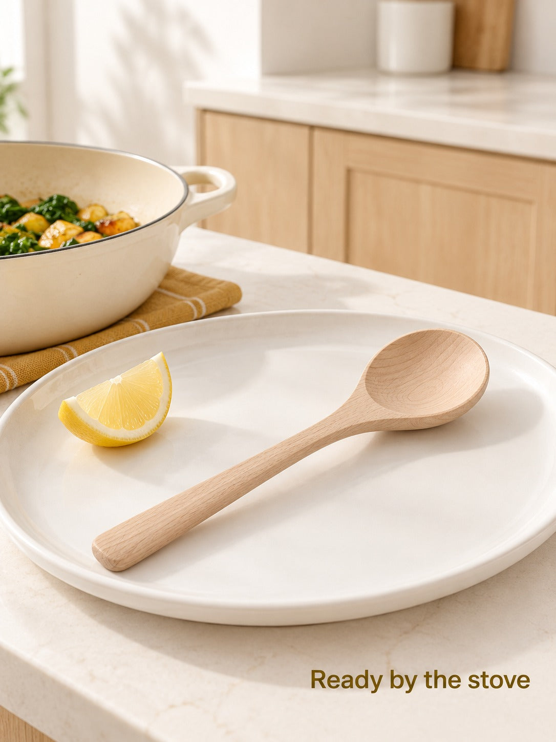 Natural Beech Wood Spoon for Nonstick Pans and Soups