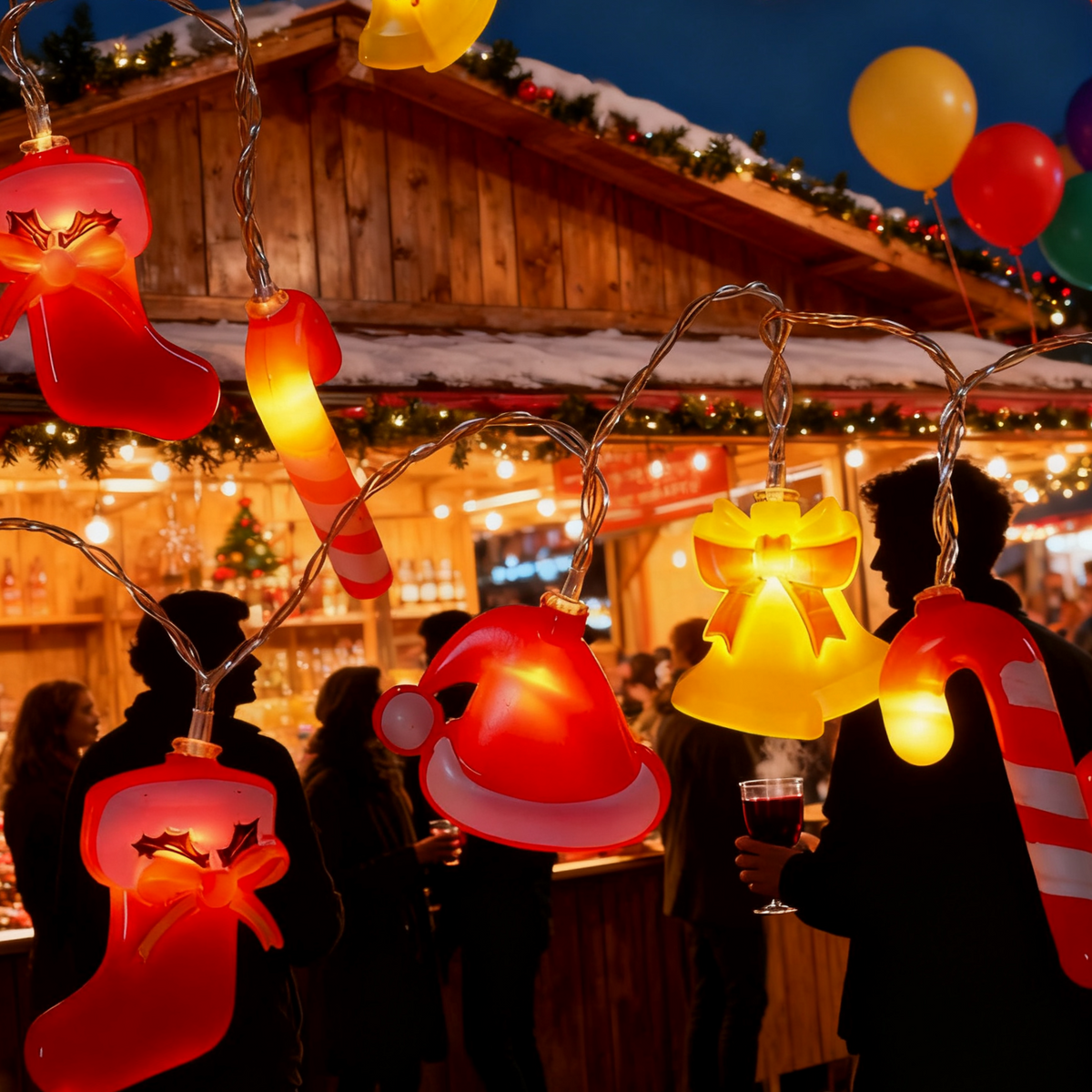 LED Christmas Light String with Glowing Bell Figures