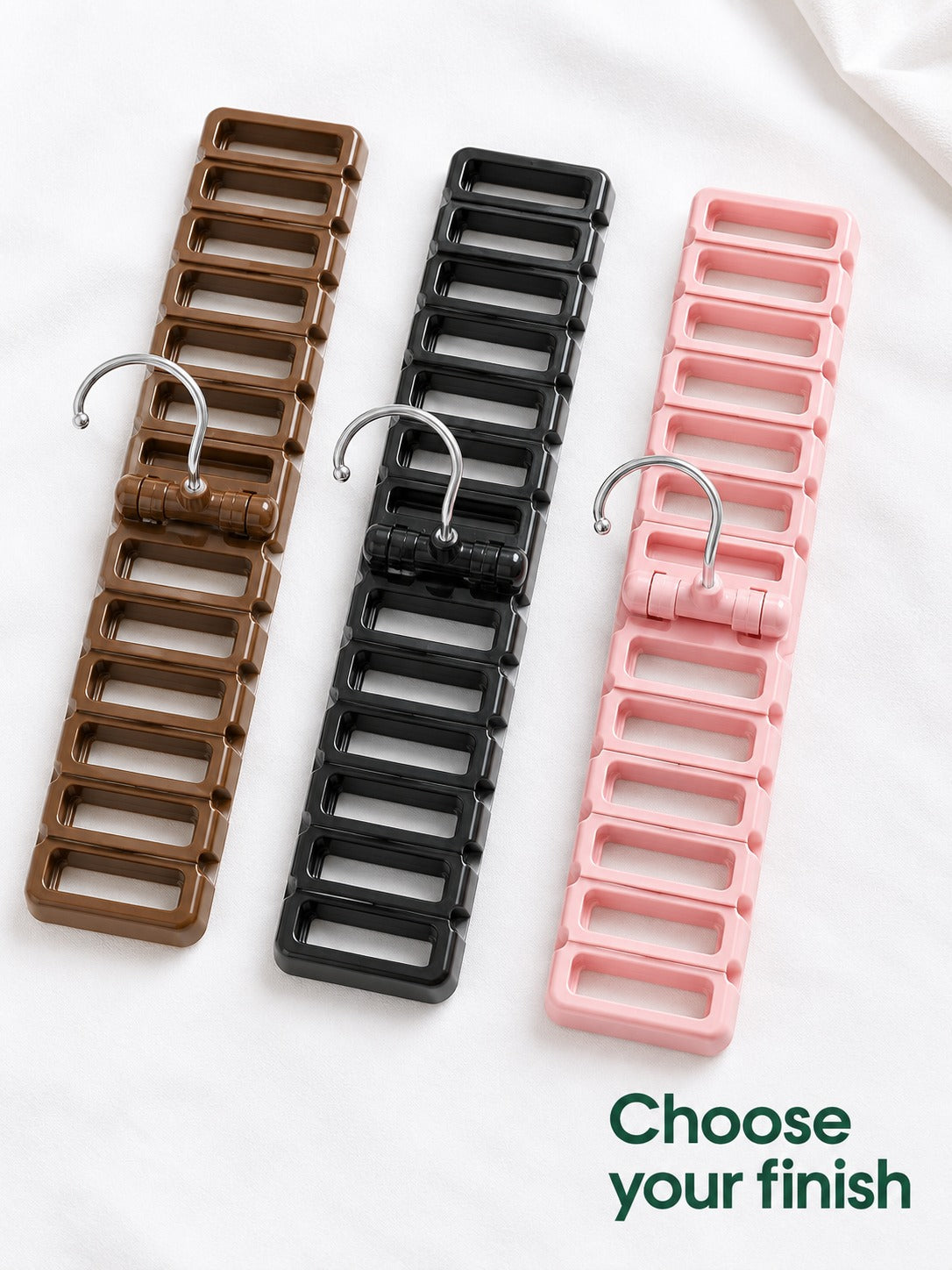 Belt and Tie Rack for Closet Rod, Holds 12 Pieces