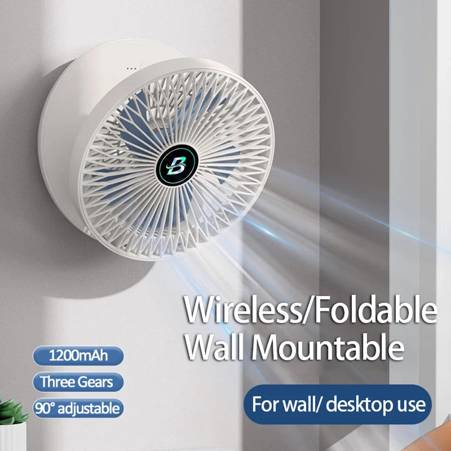 Folding Desktop Fan: Cordless Wall-Mount Cooling