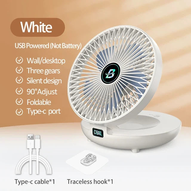 Folding Desktop Fan: Cordless Wall-Mount Cooling