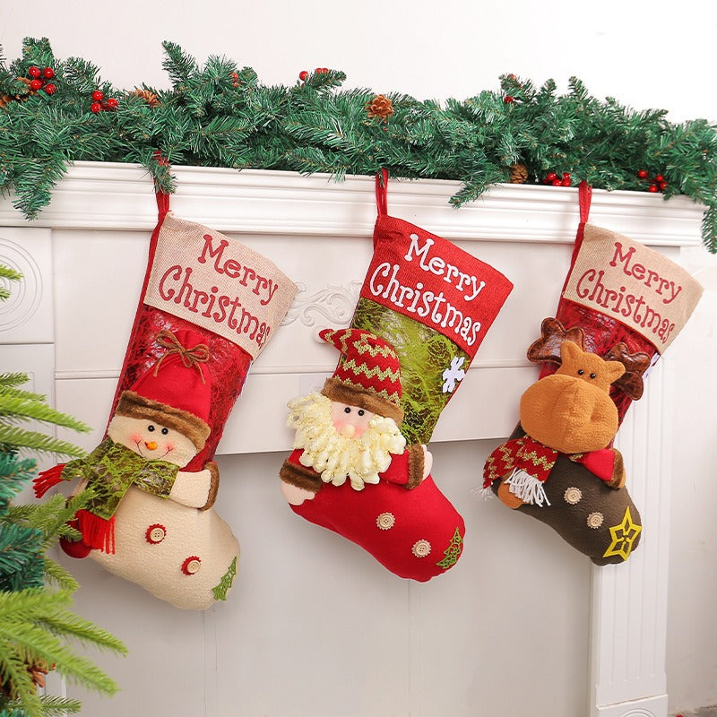 Christmas Stockings with 3D Santa, Snowman & Reindeer