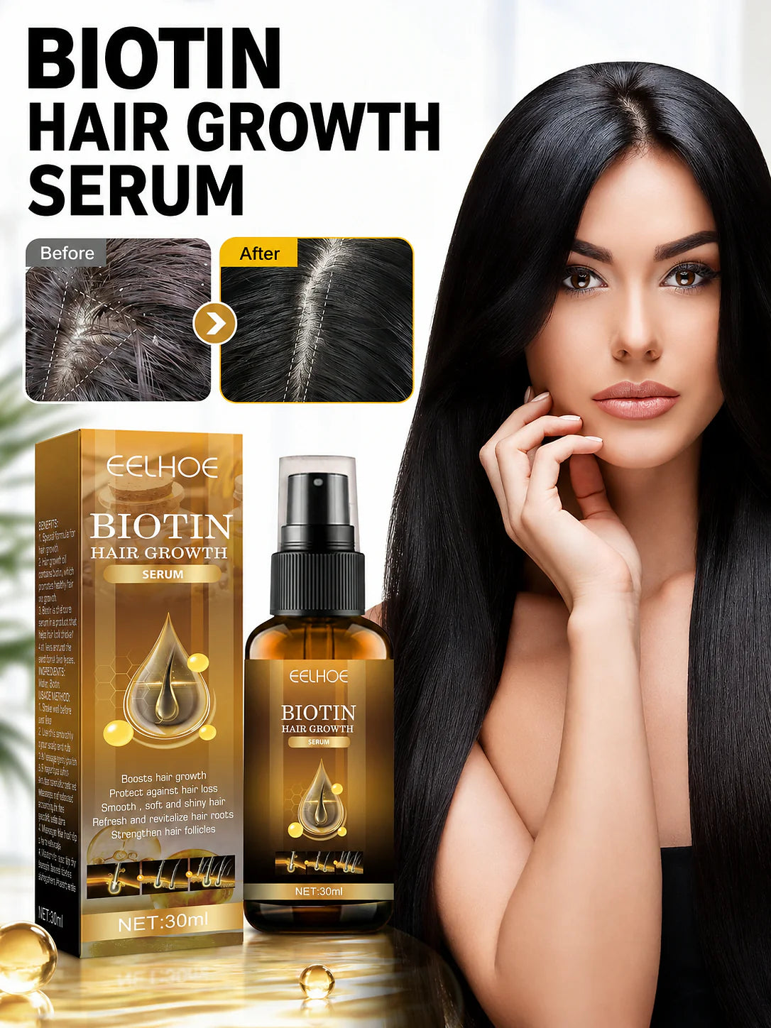 Biotin Hair Growth Serum — Stop Hair Loss, Visible Density