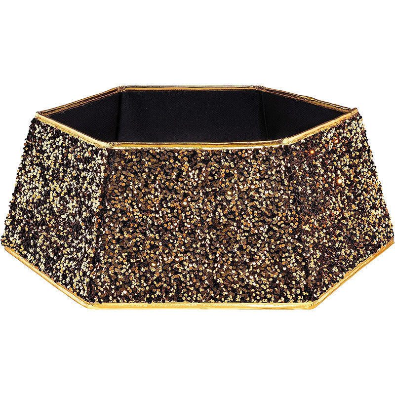 Black Sequin Christmas Tree Skirt with Gold Trim Decor