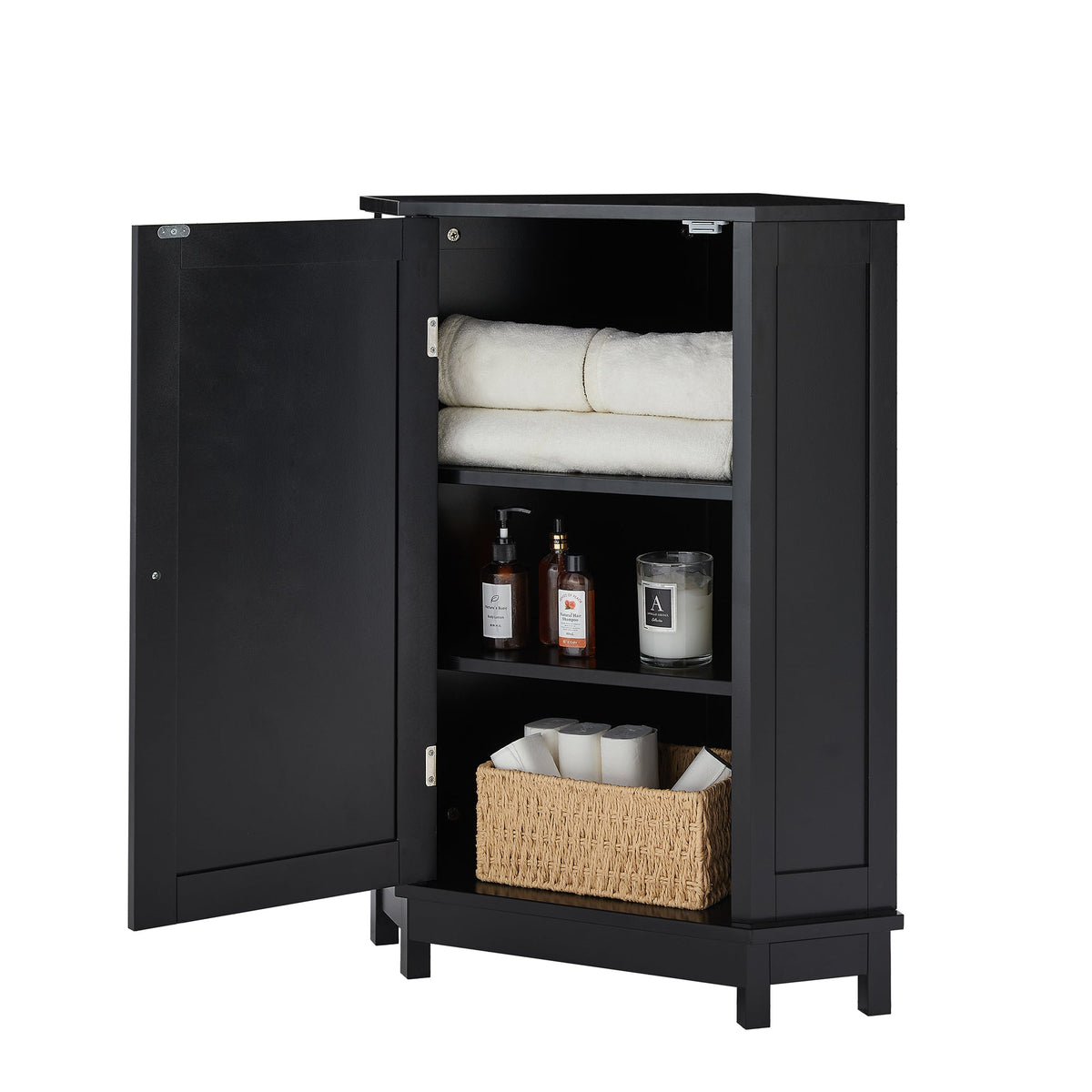 Black Corner Bathroom Cabinet with Adjustable Shelf