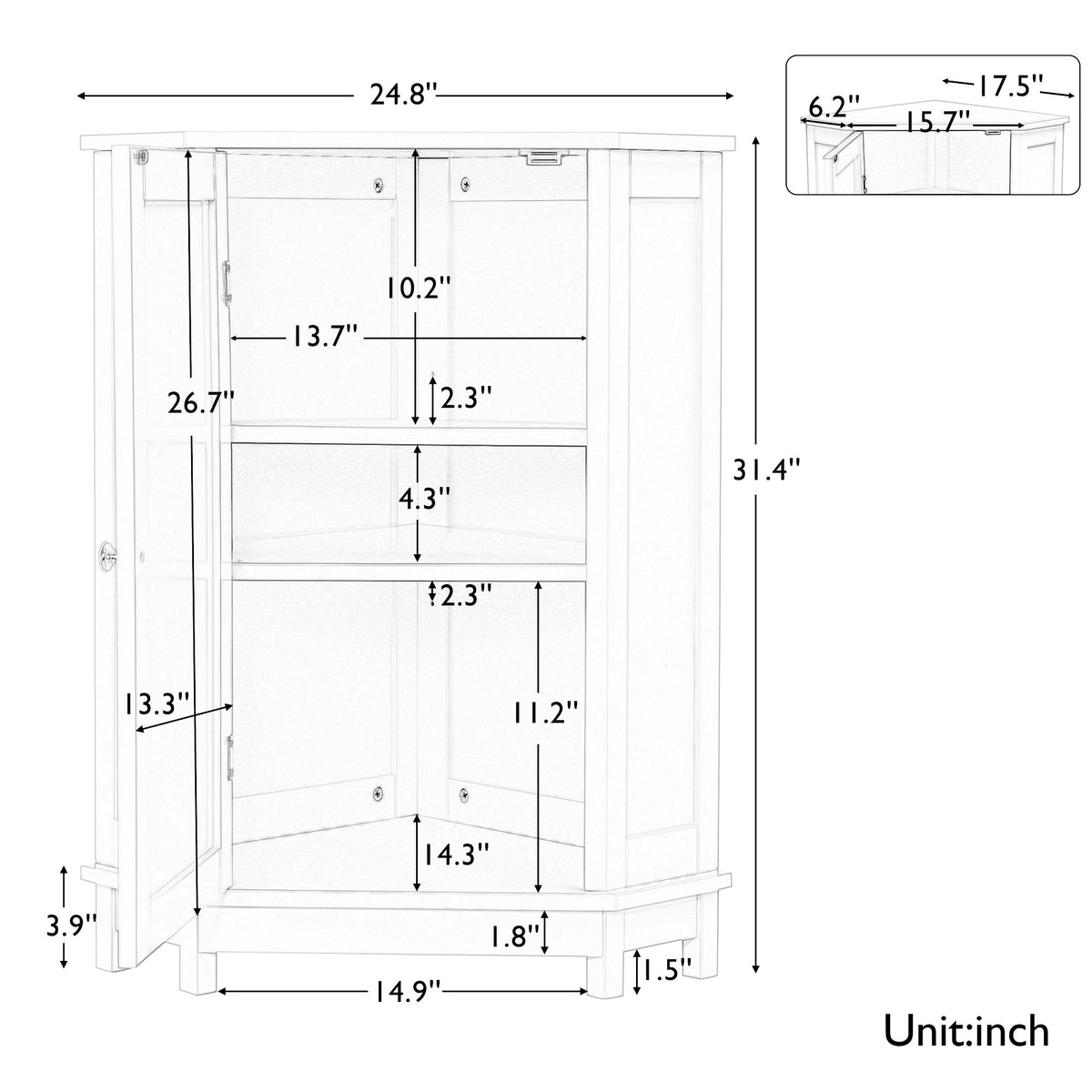 Black Corner Bathroom Cabinet with Adjustable Shelf