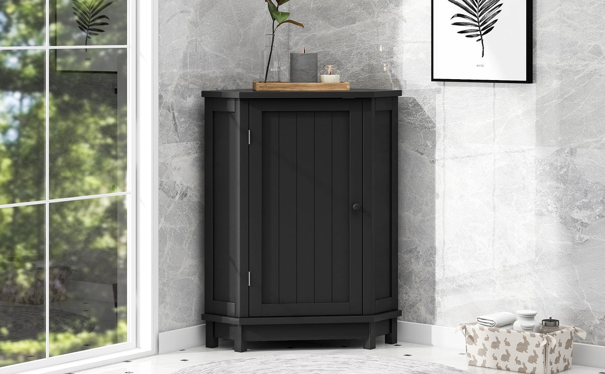 Black Corner Bathroom Cabinet with Adjustable Shelf