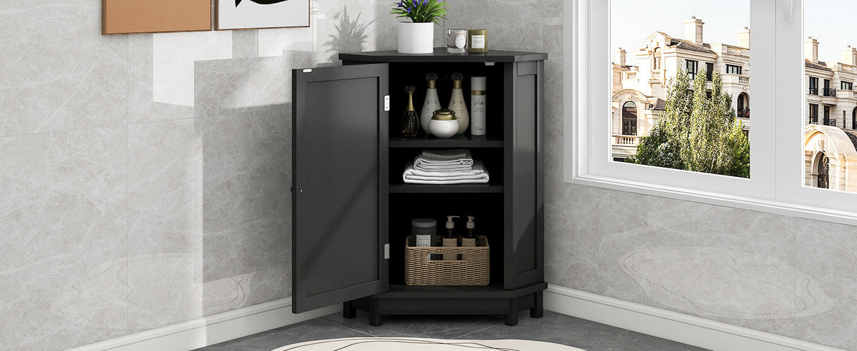 Black Corner Bathroom Cabinet with Adjustable Shelf