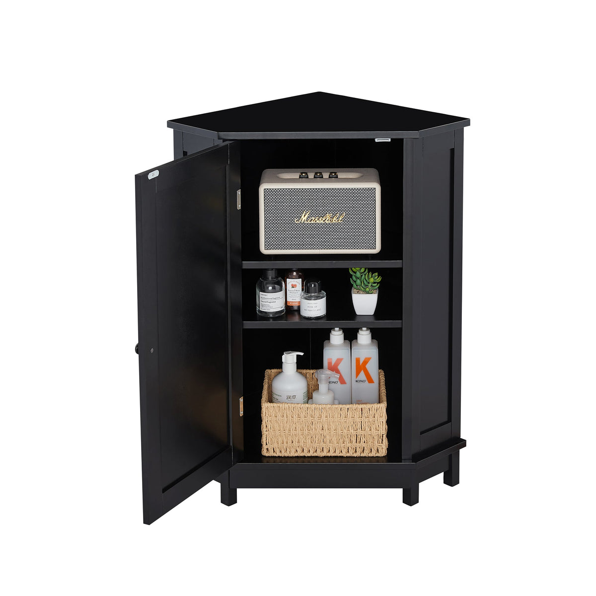 Black Corner Bathroom Cabinet with Adjustable Shelf