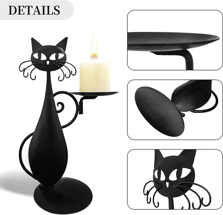 Black Cat Candle Holder for Cozy Farmhouse Table Decor