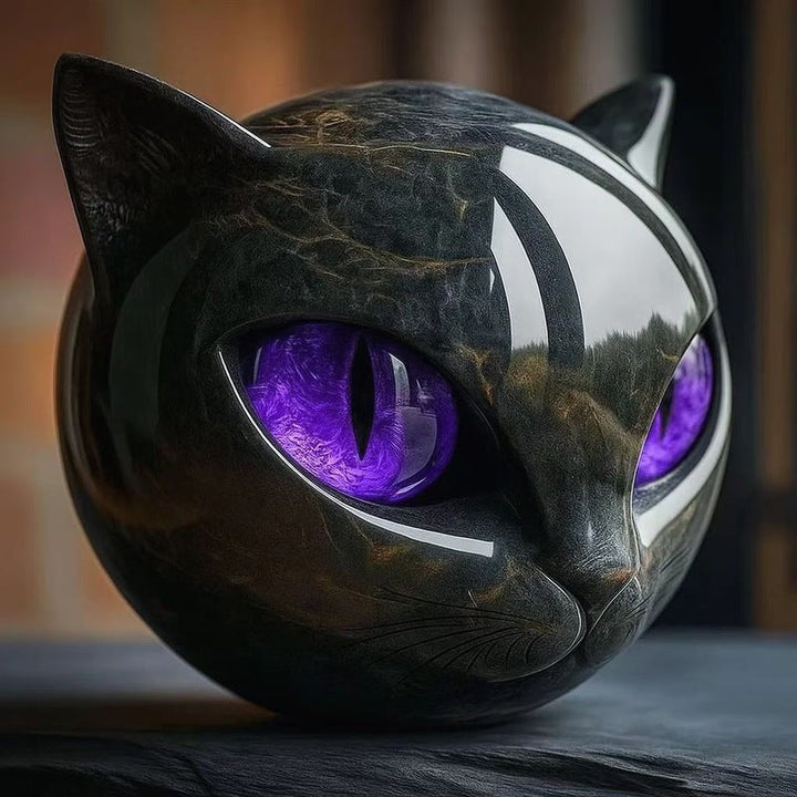 Black Cat Statue with Jewel-Toned Eyes for Desk Decor