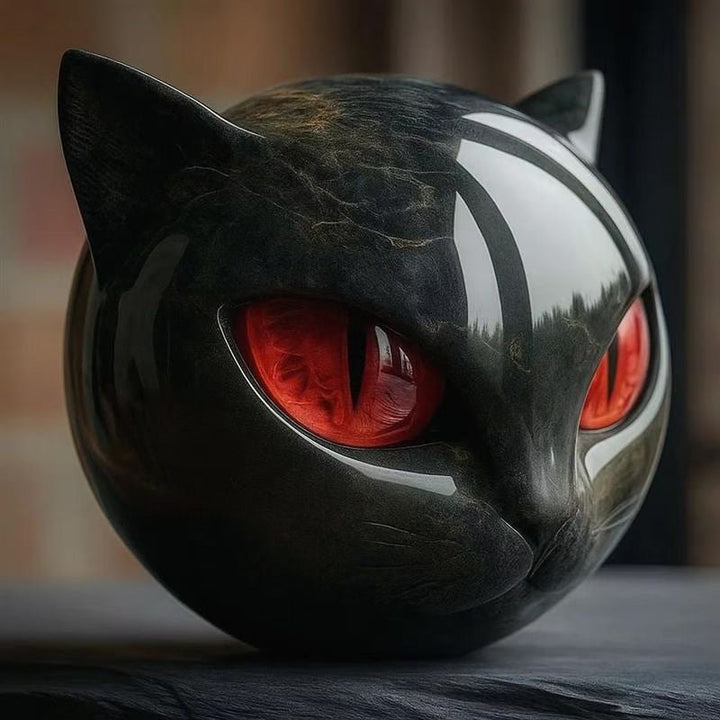 Black Cat Statue with Jewel-Toned Eyes for Desk Decor