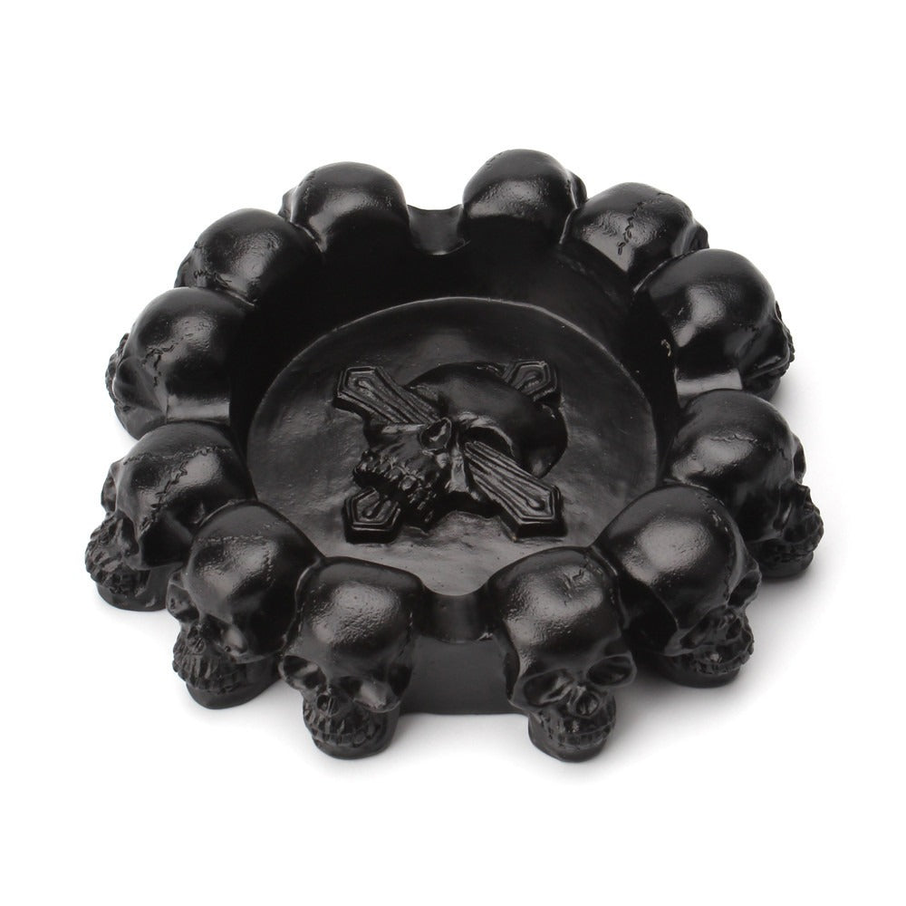 Black Skull Ashtray With Gothic Multi-Headed Design