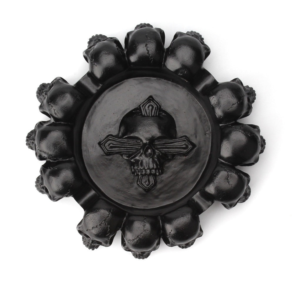Black Skull Ashtray With Gothic Multi-Headed Design
