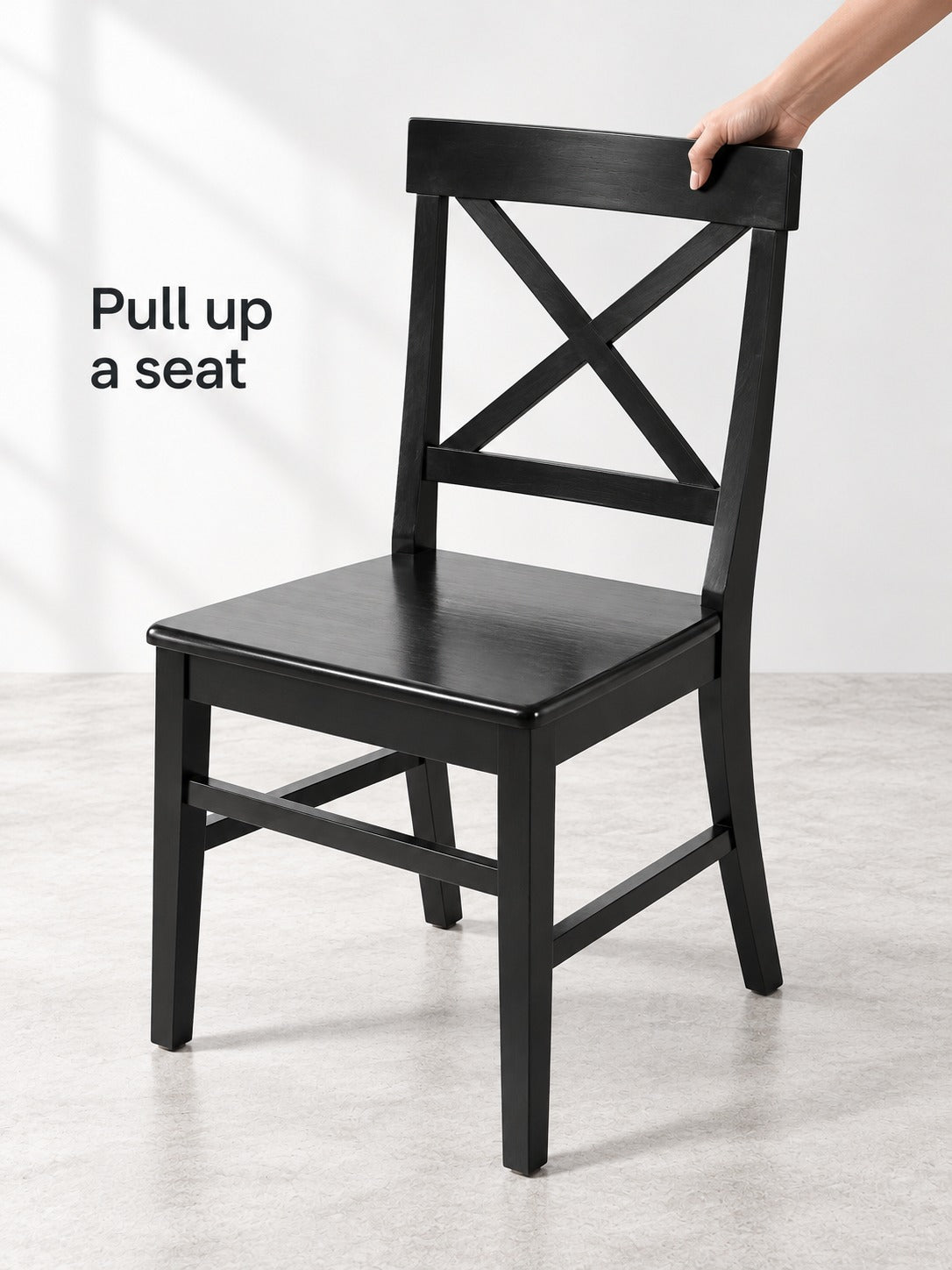 Farmhouse Black Acacia Wood Dining Chairs with X-Back