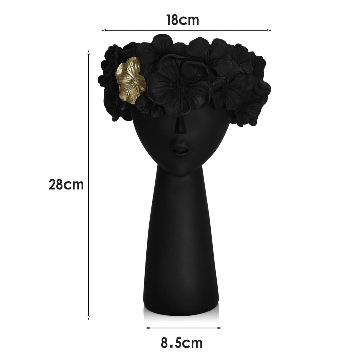 Sculptural Black Flowerpot With Gold Floral Accent