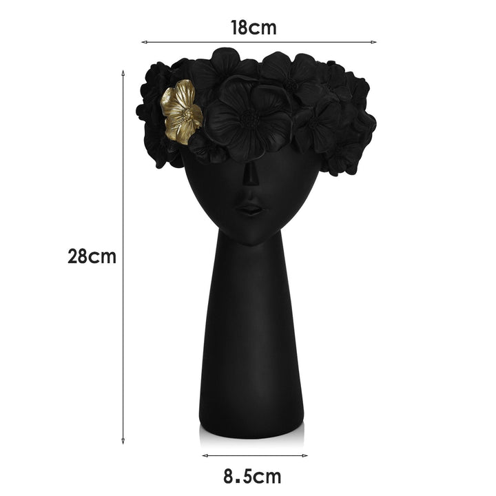 Sculptural Black Flowerpot With Gold Floral Accent