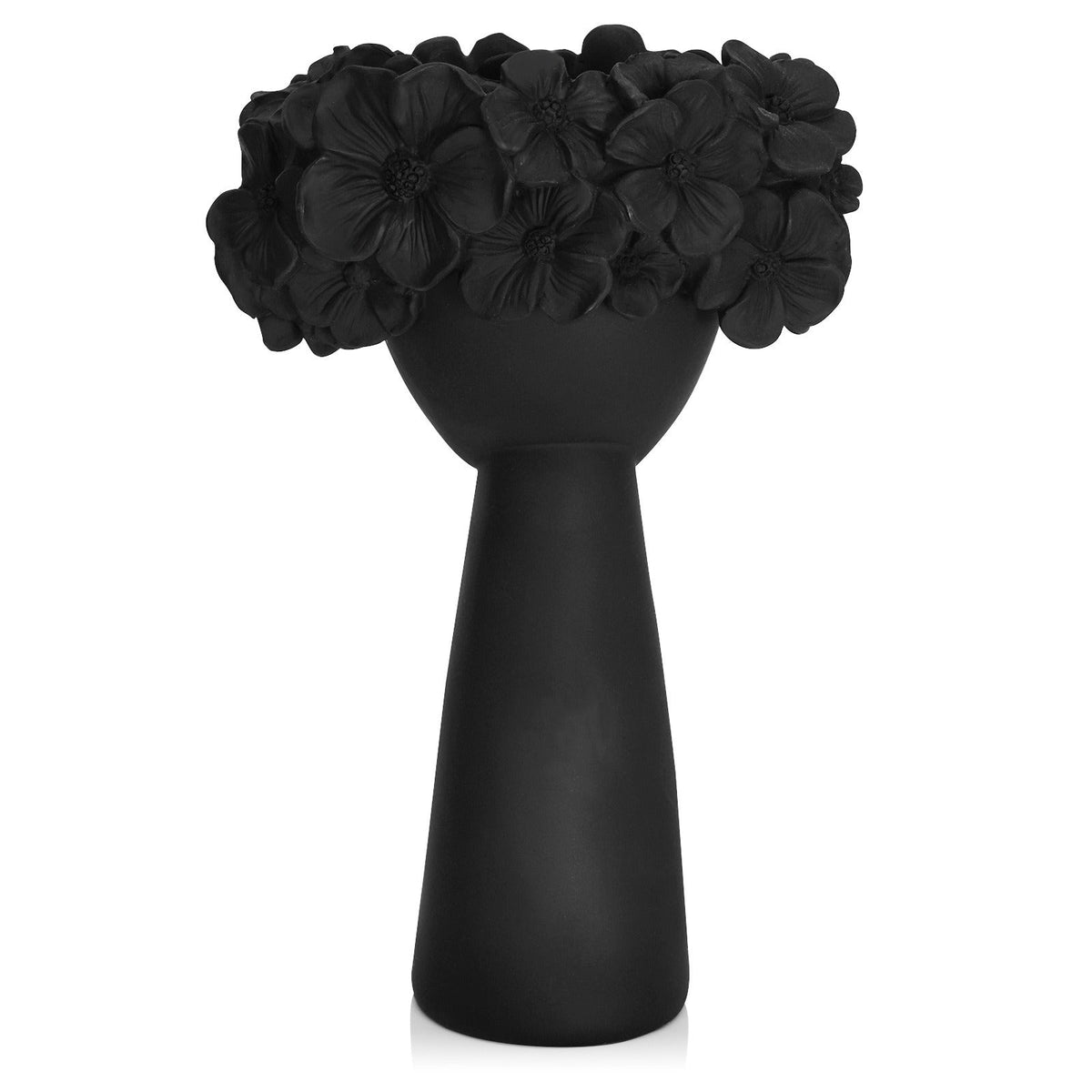 Sculptural Black Flowerpot With Gold Floral Accent