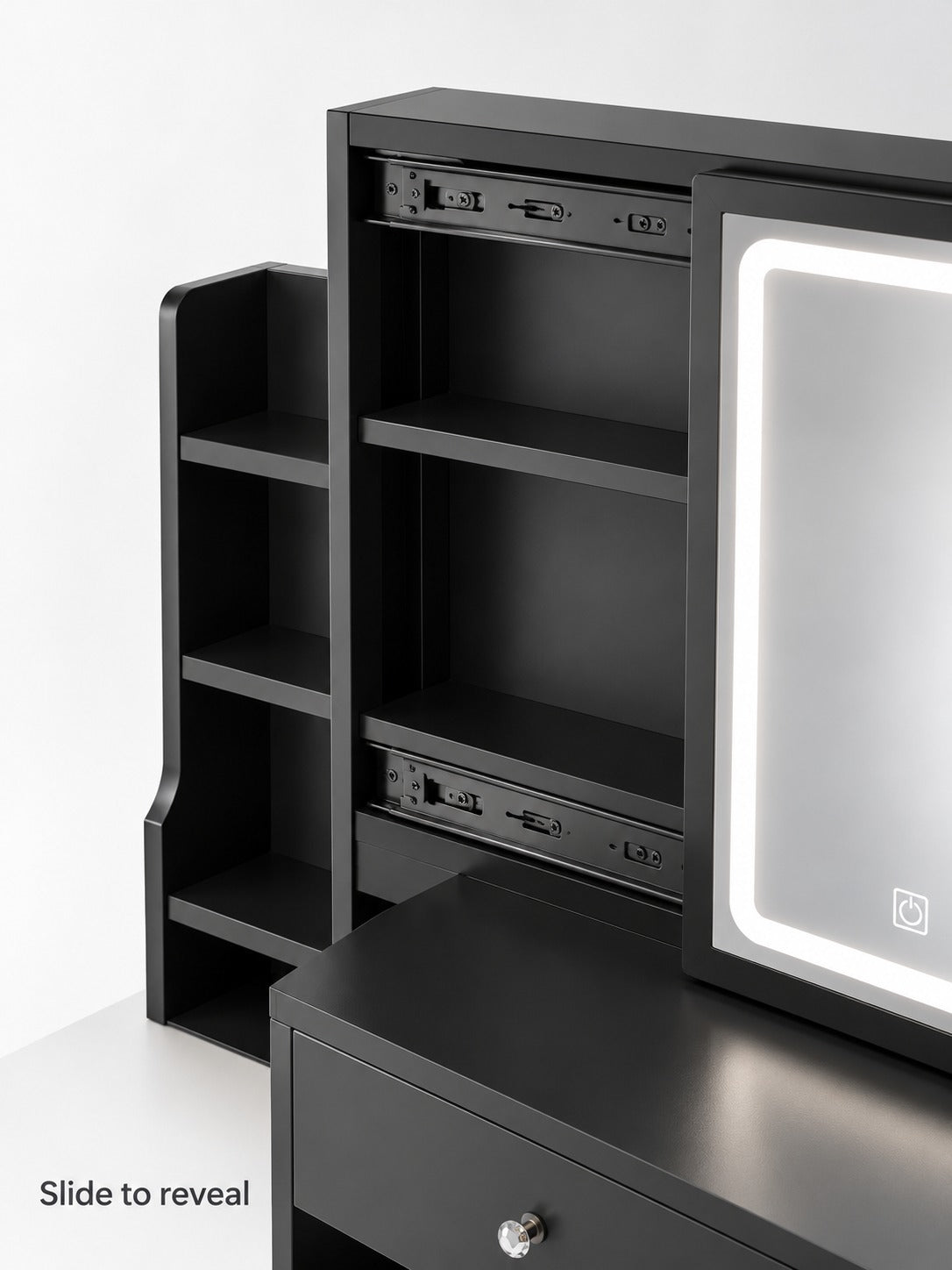 Black Makeup Vanity with LED Mirror and Charging Ports