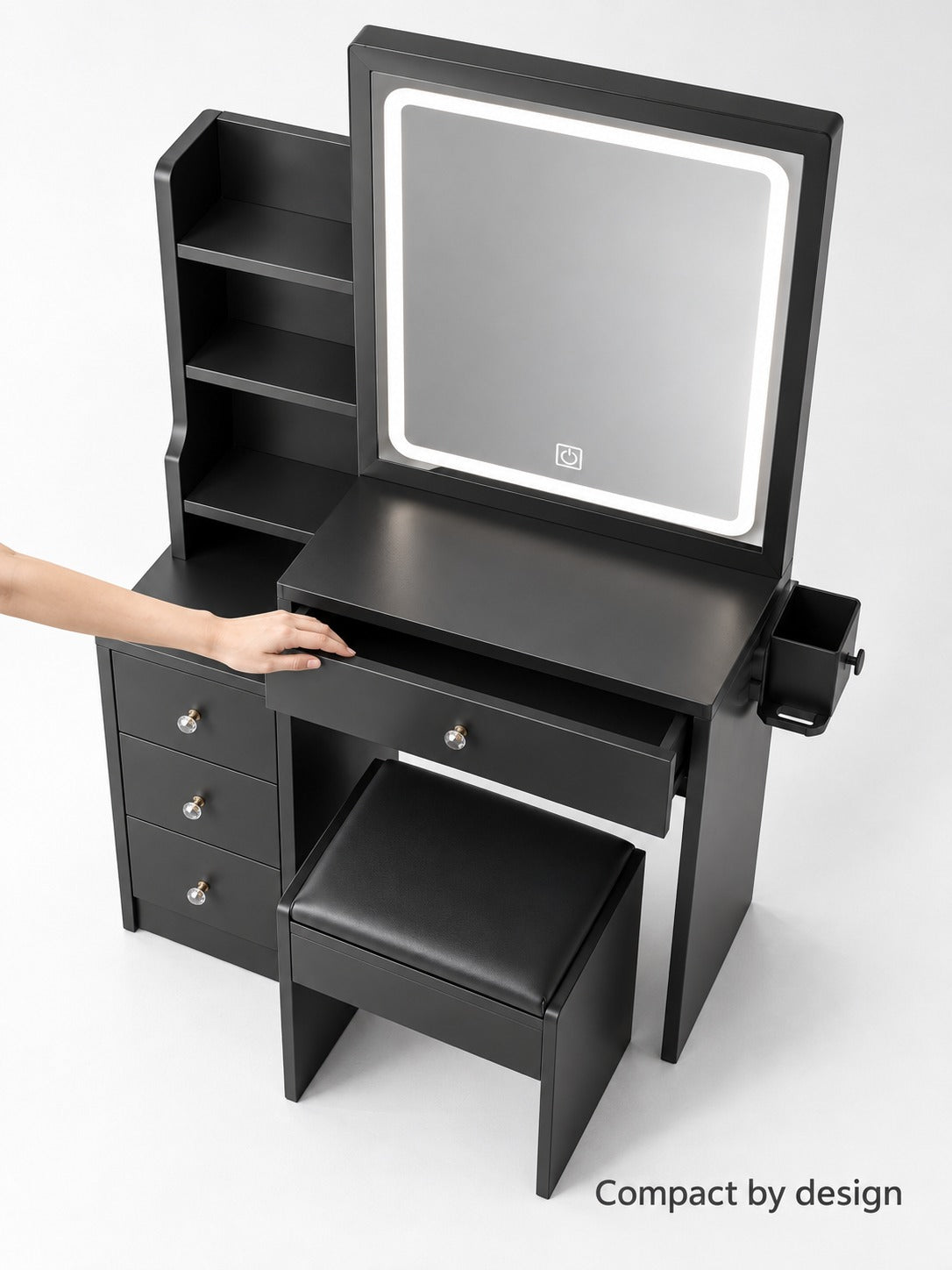 Black Makeup Vanity with LED Mirror and Charging Ports