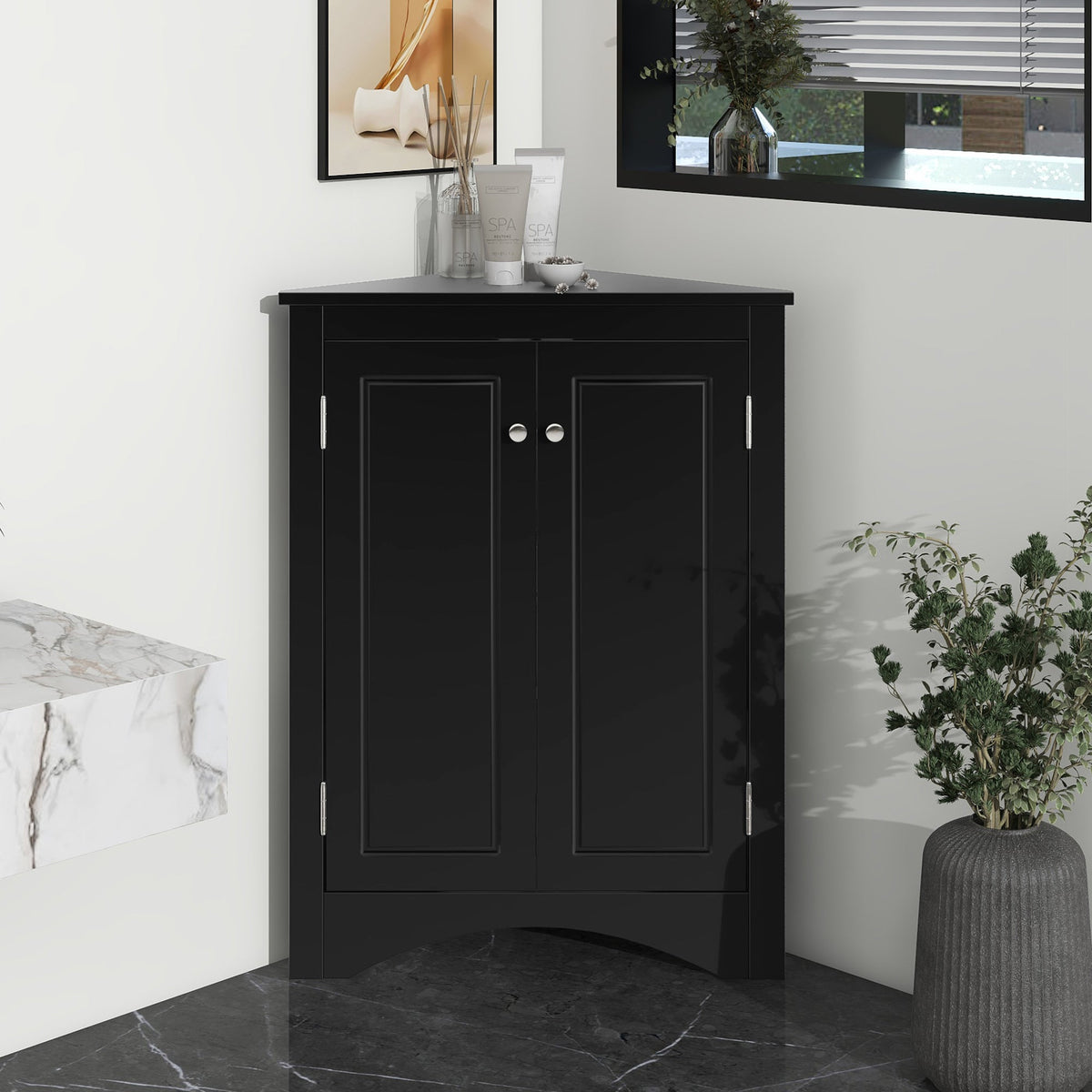 Corner Bathroom Storage Cabinet with Adjustable Shelves