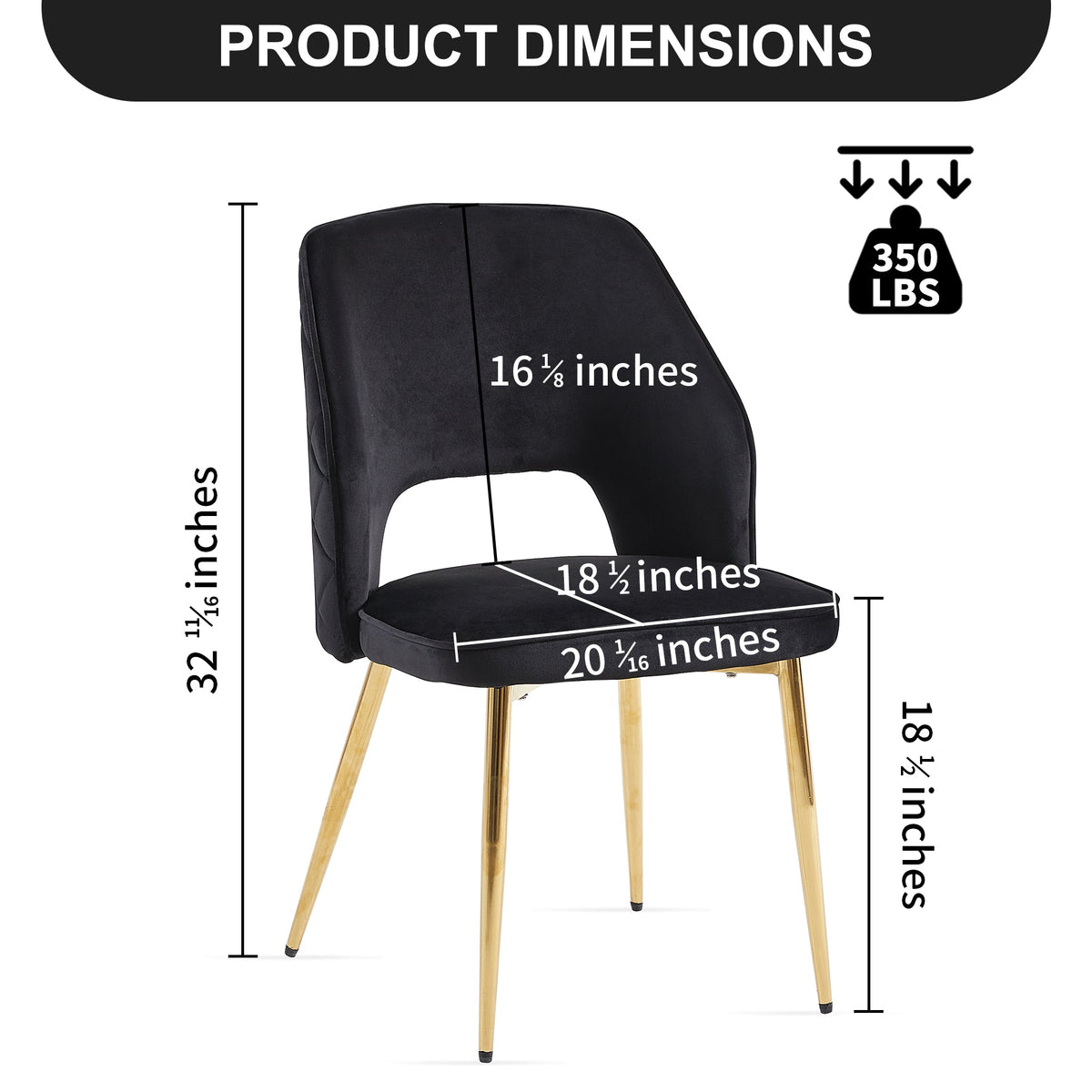 Black Velvet Dining Chairs Set of 4 with Gold Legs